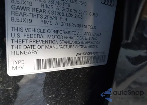 2025 Audi Q3 Premium 45 Tfsi S Line Quattro Tiptronic z USA, uszkodzony, nr VIN WA1DECF34S1017932